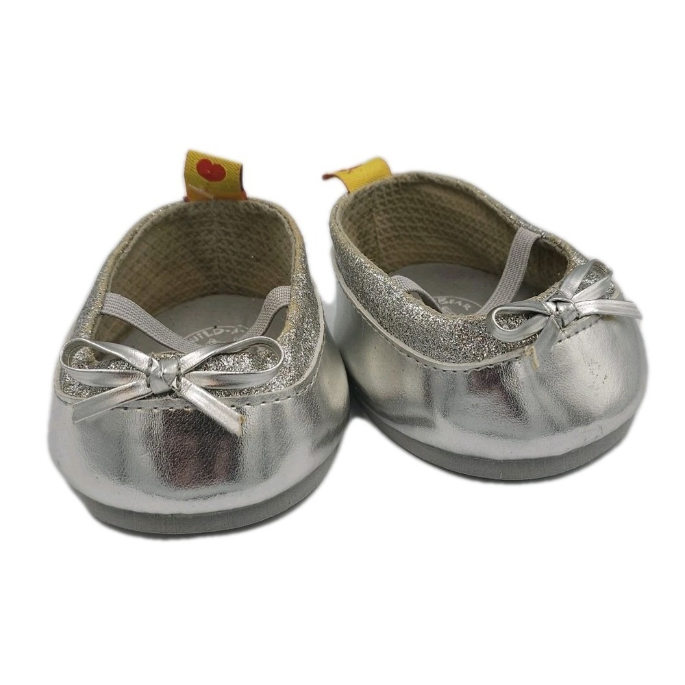 Build a Bear Workshop Silver Sparkle Bow Flats With Straps NEW RETIRED Accessory